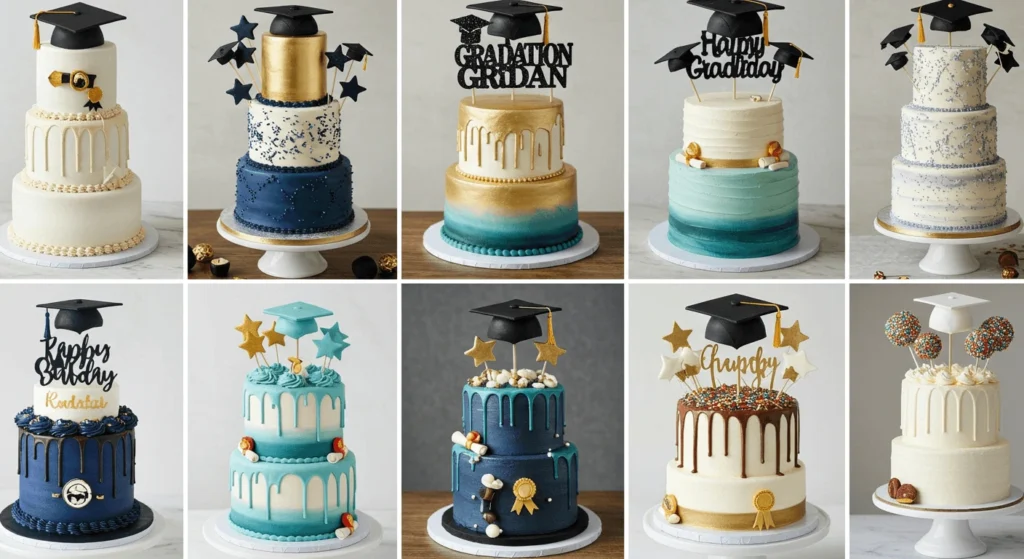  A selection of twelve creative and thematic graduation cakes.