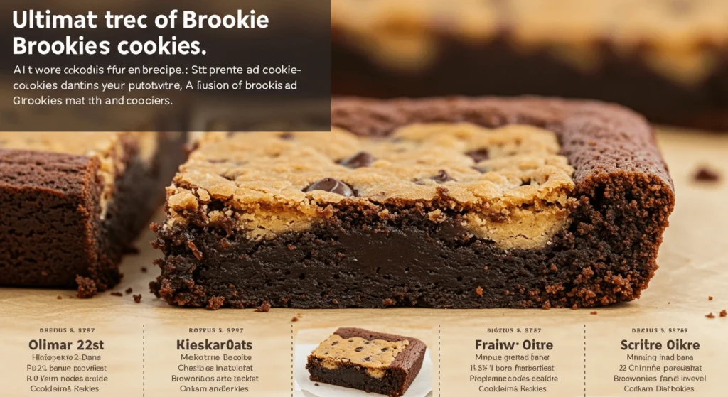 Close-up view of a freshly baked brookie, showcasing a layered texture with a rich brownie bottom and a chunky chocolate chip cookie top.